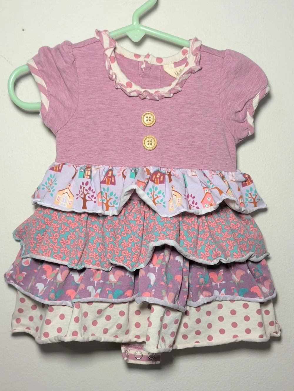 Matilda Jane Dreams Come True Bubble Dress Purple Ivory Tiered Cotton Size 6-12M